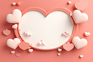 粉色爱心云朵立体节日背景图