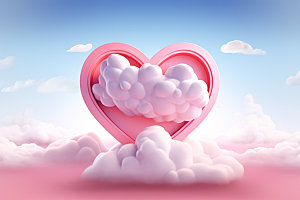 粉色爱心云朵甜蜜情人节背景图