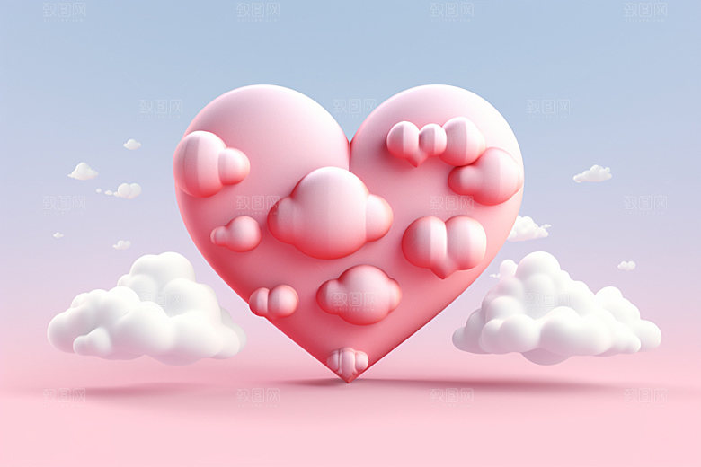 粉色爱心云朵3D甜蜜背景图