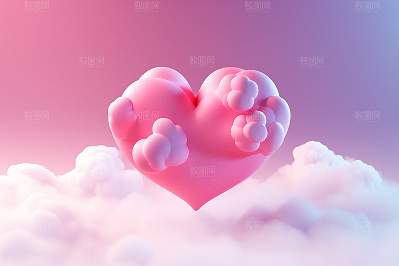 粉色爱心云朵甜蜜3D背景图