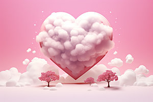粉色爱心云朵情人节浪漫背景图