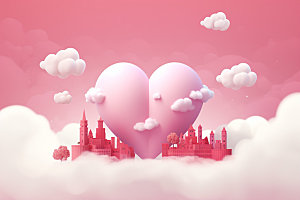 粉色爱心云朵节日甜蜜背景图