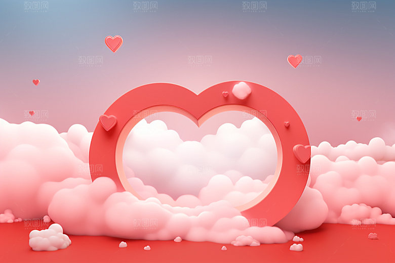粉色爱心云朵3D甜蜜背景图