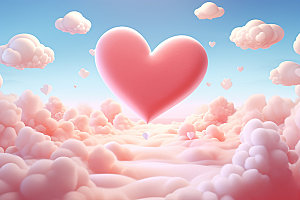 粉色爱心云朵3D立体背景图