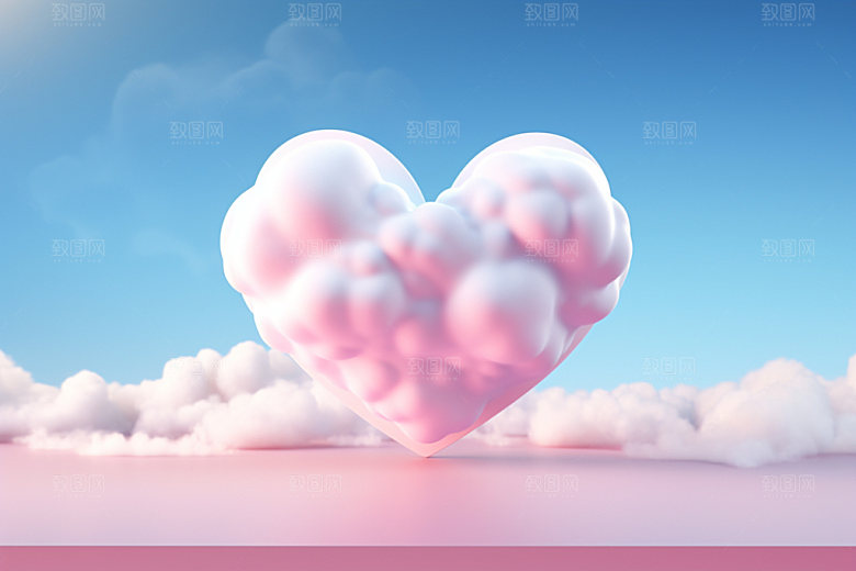 粉色爱心云朵七夕立体背景图