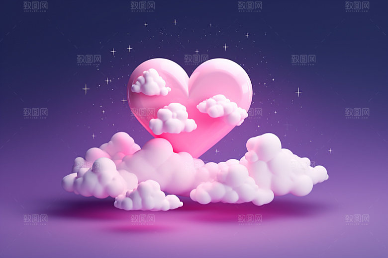 粉色爱心云朵七夕浪漫背景图