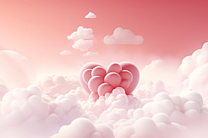 粉色爱心云朵浪漫甜蜜背景图