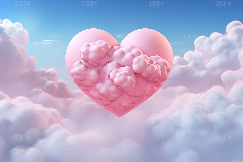 粉色爱心云朵情人节爱情背景图