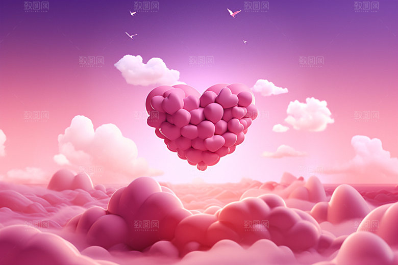 粉色爱心云朵爱情甜蜜背景图