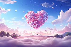 粉色爱心云朵浪漫立体背景图