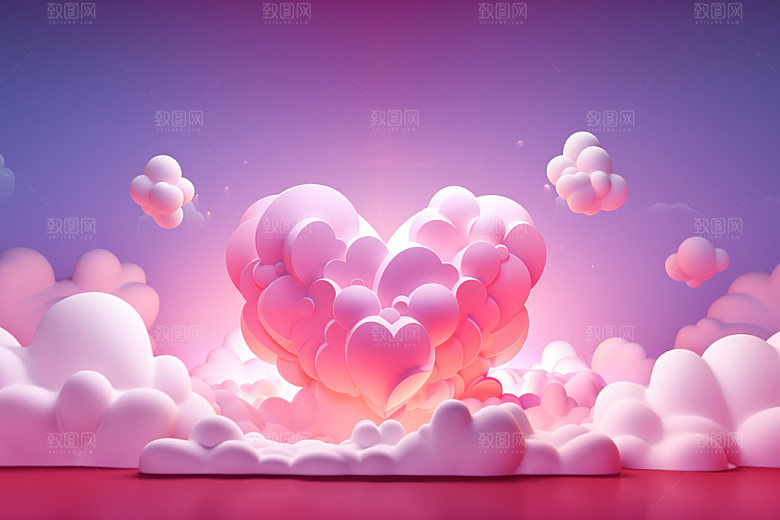 粉色爱心云朵3D爱情背景图
