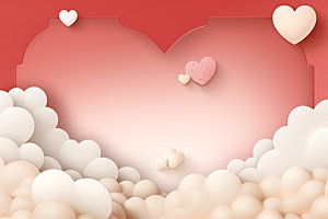 粉色爱心云朵3D甜蜜背景图