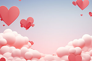 粉色爱心云朵情人节3D背景图
