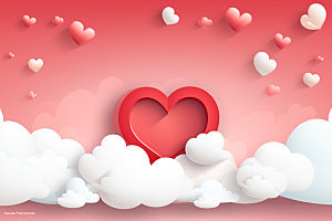 粉色爱心云朵浪漫3D背景图