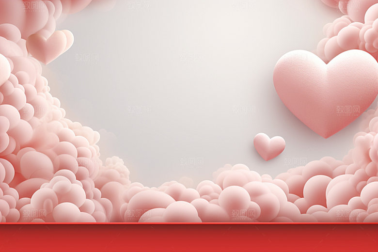 粉色爱心云朵3D甜蜜背景图
