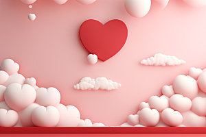 粉色爱心云朵3D节日背景图