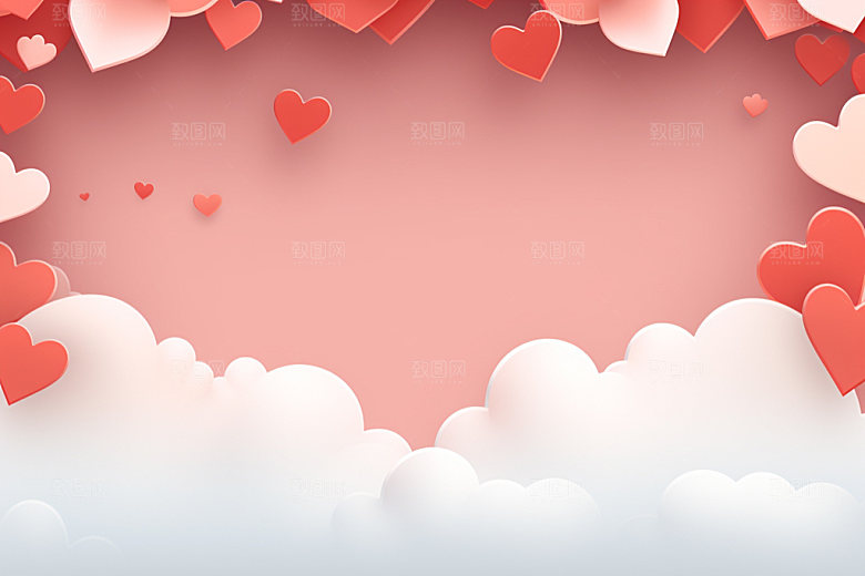 粉色爱心云朵浪漫3D背景图