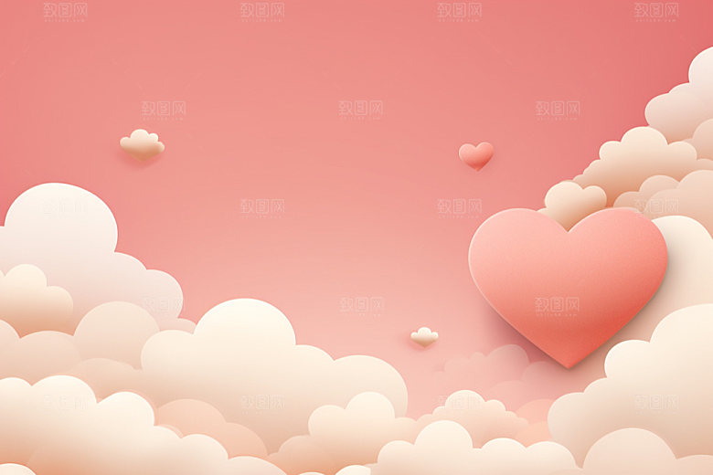 粉色爱心云朵七夕节日背景图