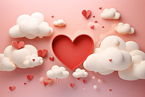 粉色爱心云朵3D立体背景图