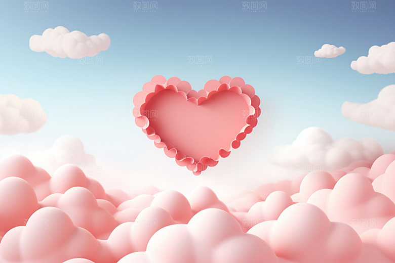粉色爱心云朵节日七夕背景图