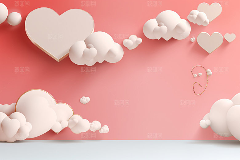 粉色爱心云朵立体甜蜜背景图