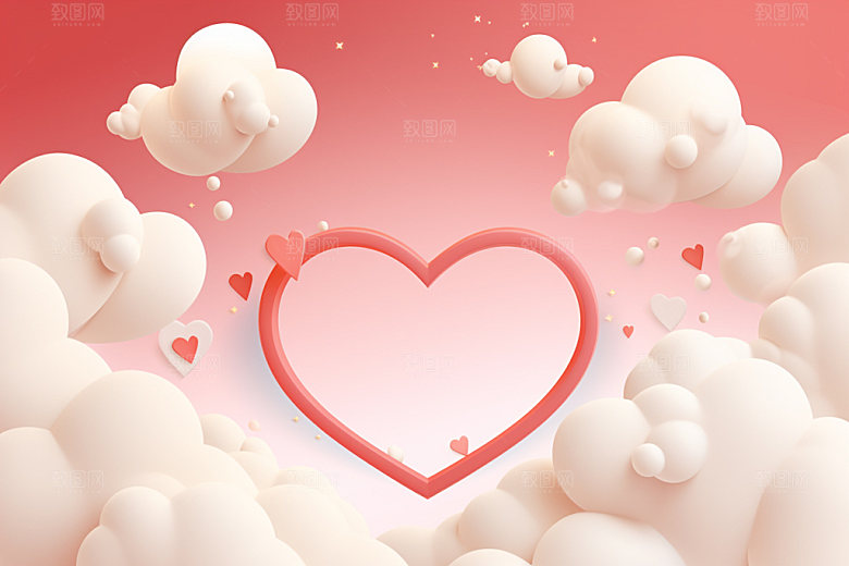粉色爱心云朵节日3D背景图