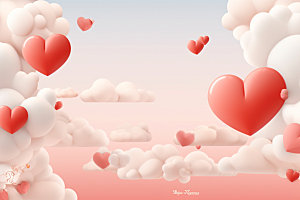 粉色爱心云朵3D浪漫背景图