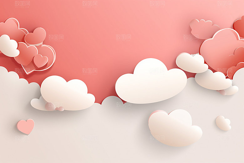 粉色爱心云朵七夕爱情背景图
