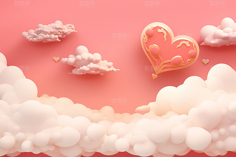 粉色爱心云朵立体爱情背景图