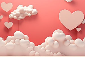 粉色爱心云朵3D浪漫背景图
