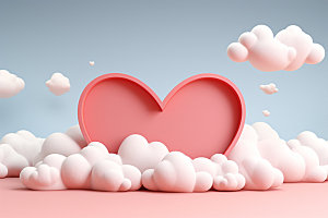 粉色爱心云朵甜蜜爱情背景图