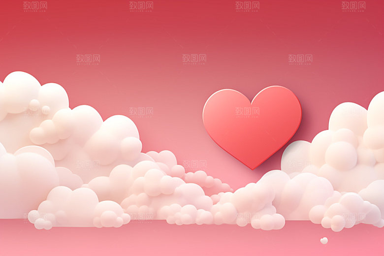 粉色爱心云朵节日爱情背景图