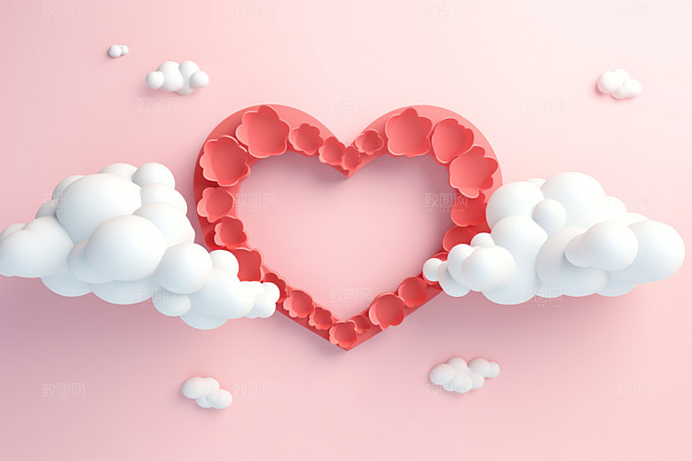 粉色爱心云朵3D立体背景图