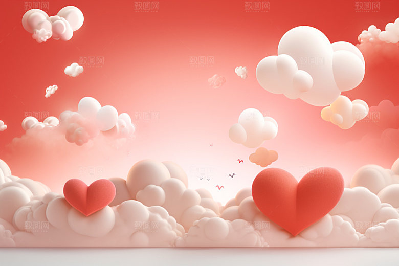 粉色爱心云朵3D立体背景图