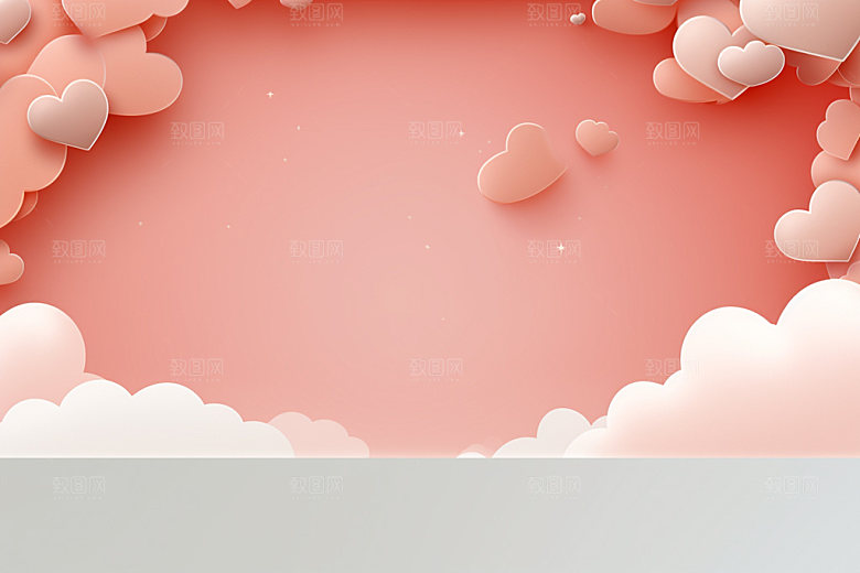 粉色爱心云朵甜蜜情人节背景图