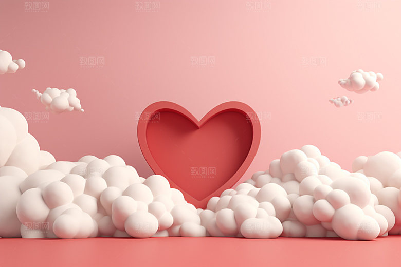 粉色爱心云朵立体3D背景图