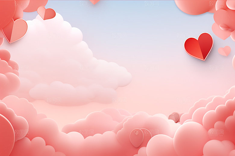 粉色爱心云朵3D甜蜜背景图