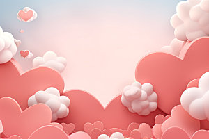 粉色爱心云朵立体3D背景图