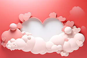 粉色爱心云朵立体浪漫背景图