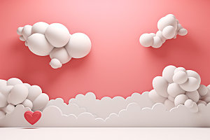 粉色爱心云朵节日3D背景图