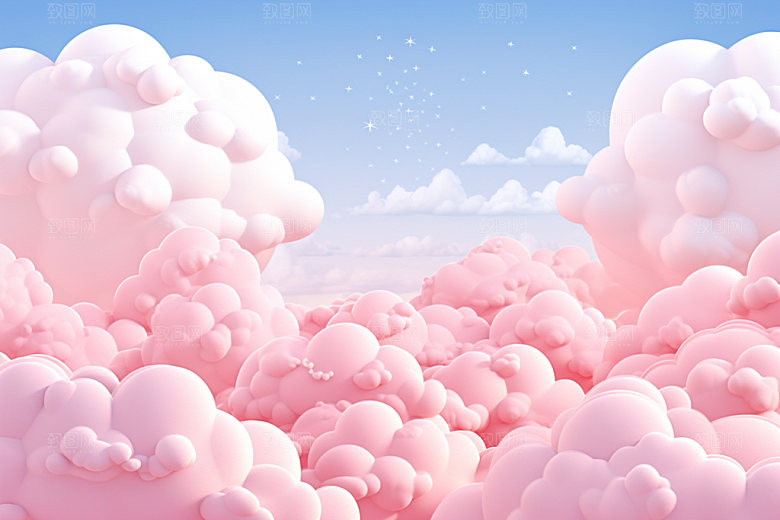粉色爱心云朵浪漫爱情背景图