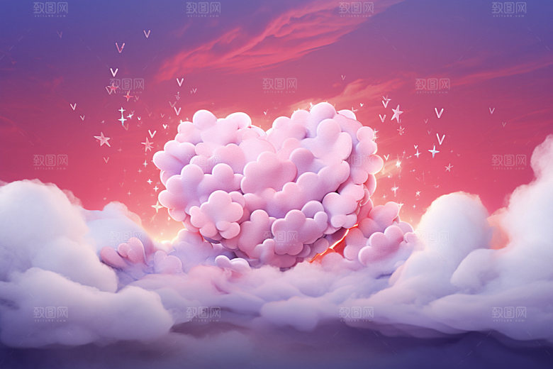 粉色爱心云朵浪漫情人节背景图