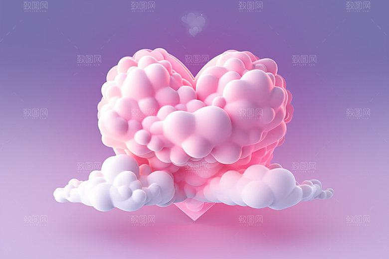 粉色爱心云朵浪漫3D背景图