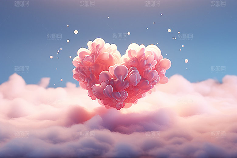 粉色爱心云朵情人节浪漫背景图