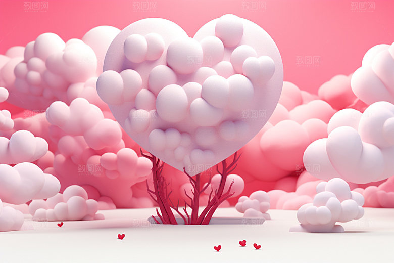 粉色爱心云朵甜蜜3D背景图