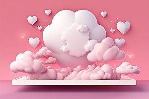 粉色爱心云朵浪漫甜蜜背景图