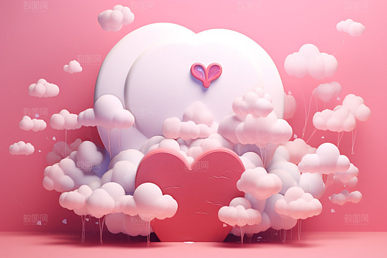 粉色爱心云朵甜蜜3D背景图