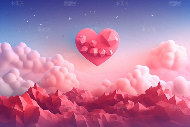 粉色爱心云朵3D浪漫背景图