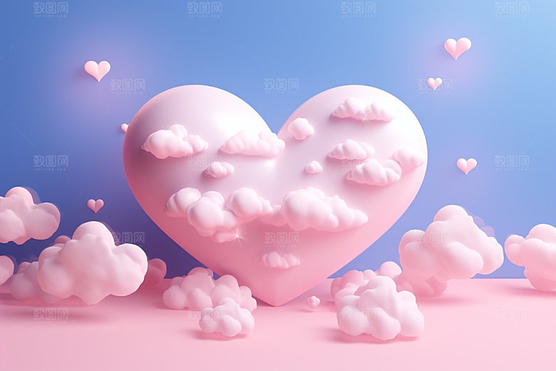 粉色爱心云朵情人节甜蜜背景图
