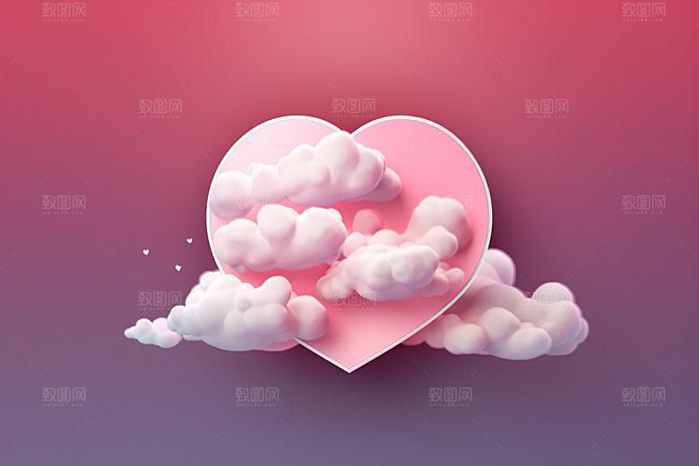 粉色爱心云朵3D甜蜜背景图